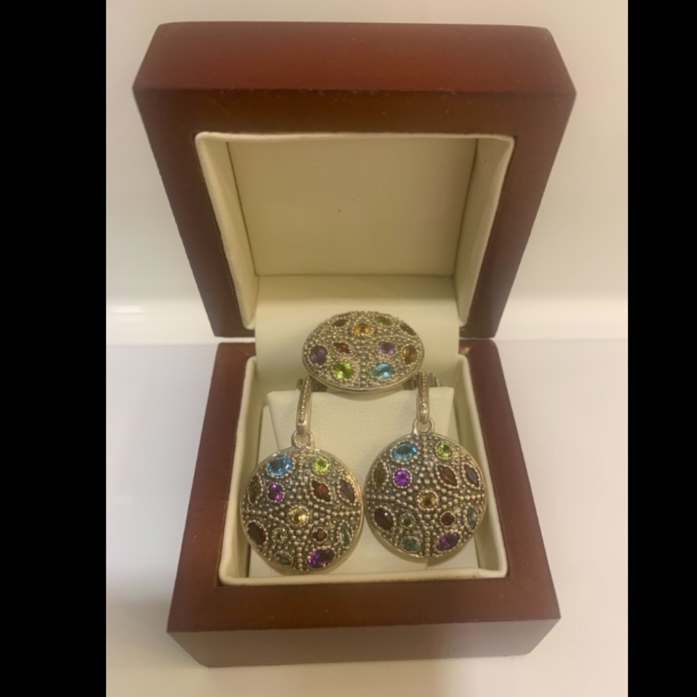 Silver Gemstones Earrings/Ring Set